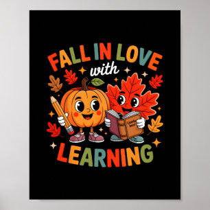 Retro Fall In Love With Learning Autumn Pumpkin Te Poster