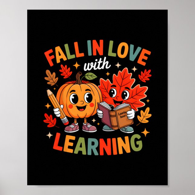 Retro Fall In Love With Learning Autumn Pumpkin Te Poster (Front)