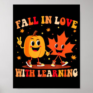 Retro Fall In Love With Learning Autumn Pumpkin Te Poster