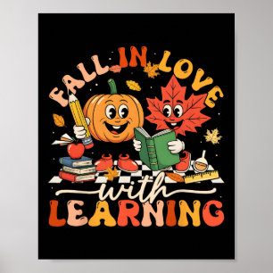 Retro Fall In Love With Learning Autumn Pumpkin Te Poster