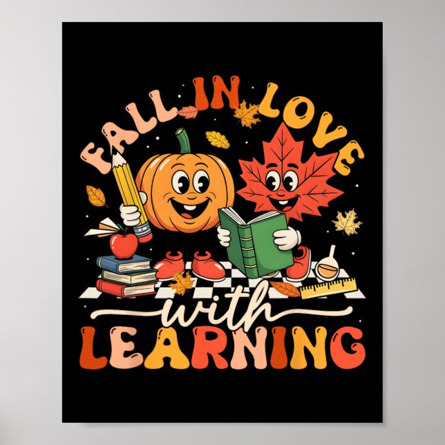 Retro Fall In Love With Learning Autumn Pumpkin Te Poster (Front)