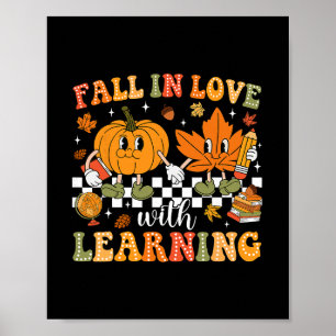 Retro Fall In Love With Learning Autumn Pumpkin Te Poster