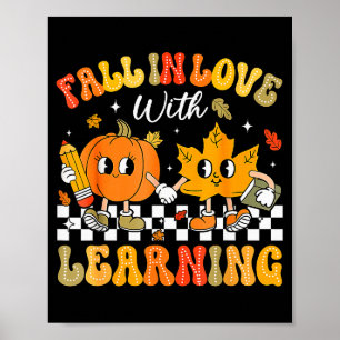 Retro Fall In Love With Learning Autumn Pumpkin Te Poster