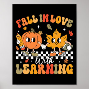 Retro Fall In Love With Learning Autumn Pumpkin Te Poster