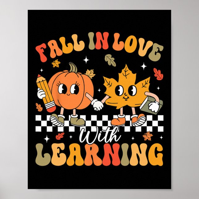 Retro Fall In Love With Learning Autumn Pumpkin Te Poster (Front)