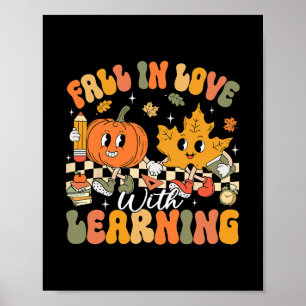 Retro Fall In Love With Learning Autumn Pumpkin Te Poster