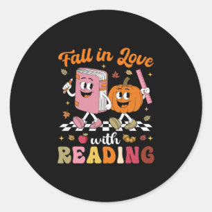 Retro Fall In Love With Learning Pumpkin Autumn Te Classic Round Sticker