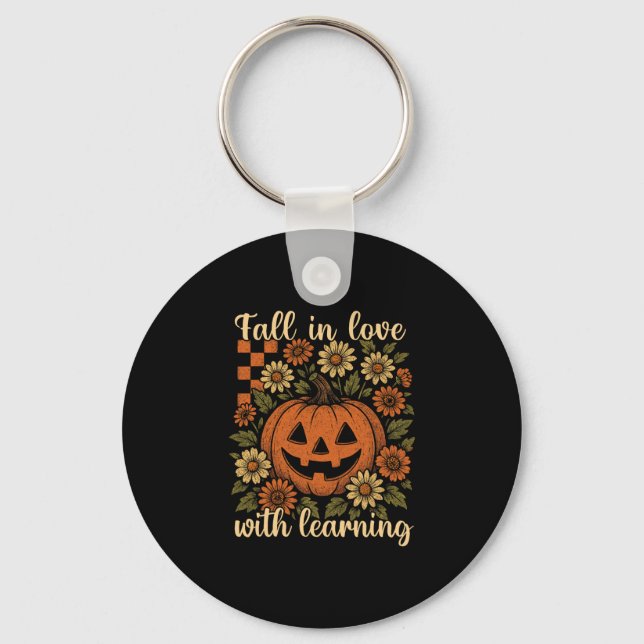 Retro Fall In Love With Learning Teacher Autumn Pu Key Ring (Front)