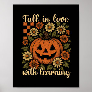 Retro Fall In Love With Learning Teacher Autumn Pu Poster