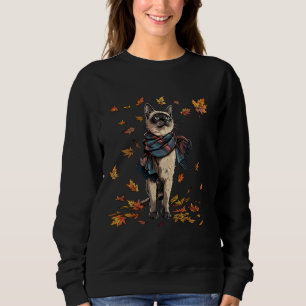 Retro Fall Leaves Siamese Cat Autumn Season Thanks Sweatshirt
