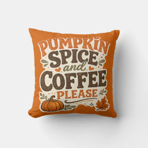 Retro Fall Pumpkin Spice and Coffee Please Cushion