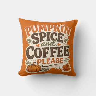 Retro Fall Pumpkin Spice and Coffee Please Cushion