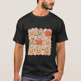 Retro Fall Pumpkin With Flowers Smiling Face Weste T-Shirt
