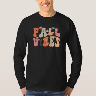 Retro Fall Vibes Floral Black Cat Happy Fall Thank T-Shirt