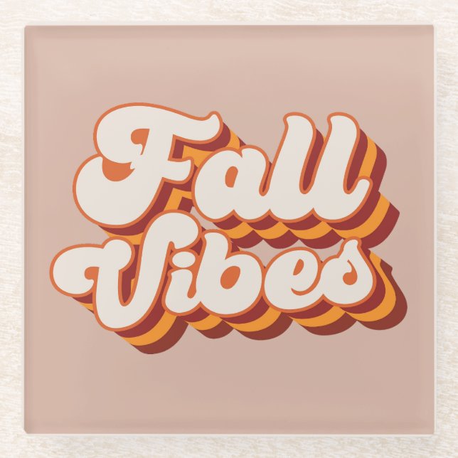 Retro Fall Vibes Glass Coaster (Front)