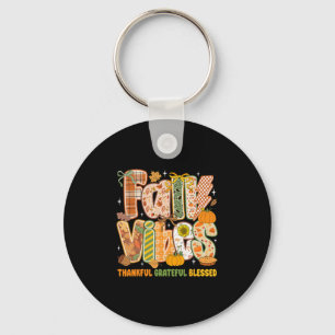 Retro Fall Vibes Thankful Grateful Blessed Autumn Key Ring