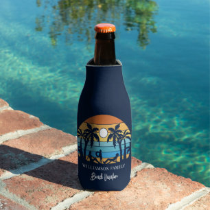Retro Family Beach Vacation Personalised Bottle Cooler