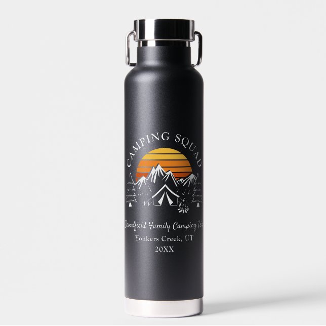 Retro Family Camping Matching Custom Camp Water Bottle (Front)