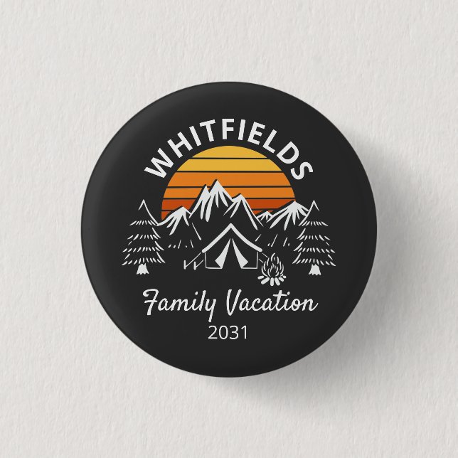 Retro Family Camping Vacation Custom Name 3 Cm Round Badge (Front)