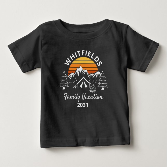 Retro Family Camping Vacation Custom Name Baby T-Shirt (Front)