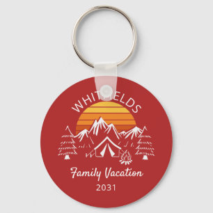 Retro Family Camping Vacation Custom Name Key Ring