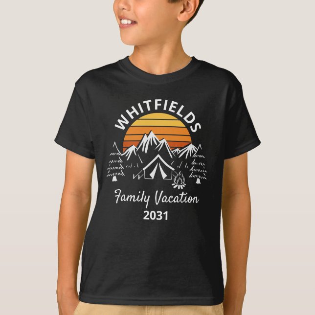 Retro Family Camping Vacation Custom Name T-Shirt (Front)
