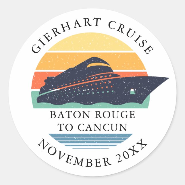 Retro Family Cruise Trip Personalized Classic Round Sticker (Front)