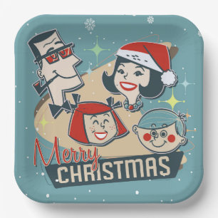 Retro Family Merry Christmas Happy New Year Paper Plate