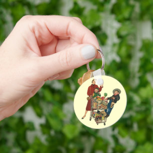 Retro Family, Mum and Kids Grocery Shopping Cart Key Ring