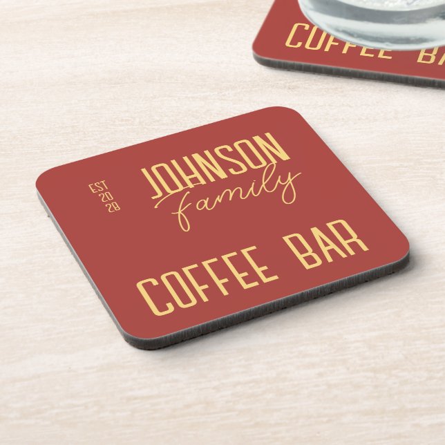 Retro Family Name Coffee Coaster (Left Side)