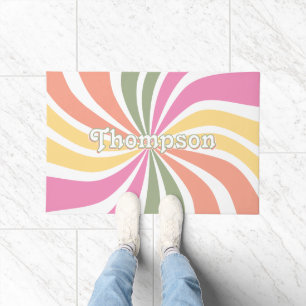 Retro Family Name Colorful 70s Sunburst Doormat
