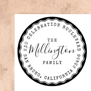 Retro Family Name Script Round Return Address Rubber Stamp