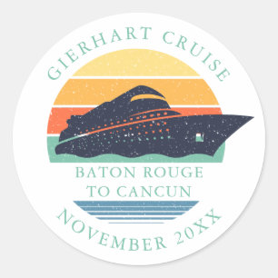 Retro Family Ocean Cruise Trip Custom Classic Round Sticker