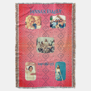 Retro Family Photo Red Diamond Pattern Throw Blanket