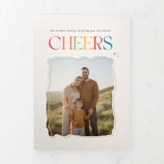 Retro Family Portrait Christmas Holiday Photo Tri-Fold Card (Cover)