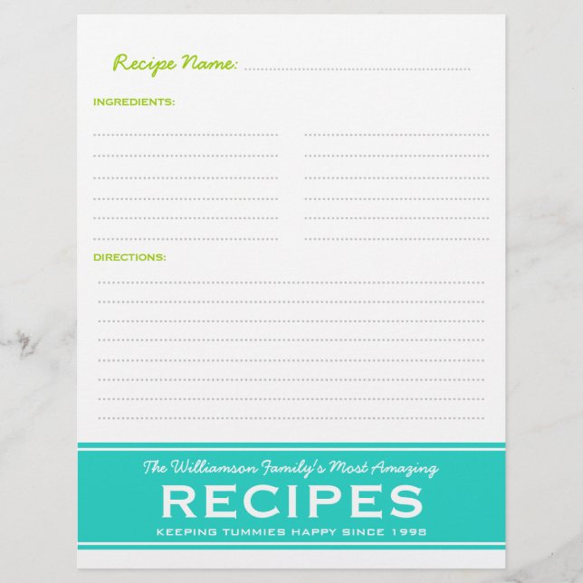 Retro Family Recipes Personalised Binder Insert (Front)
