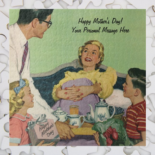 Retro Family Serves Mom Breakfast in Bed Jigsaw Puzzle (Creator Uploaded)