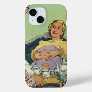 Retro Family Serves Mum Breakfast in Bed iPhone 15 Case