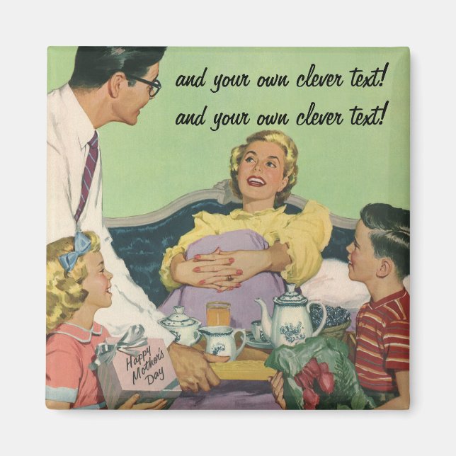 Retro Family Serves Mum Breakfast in Bed Magnet (Front)