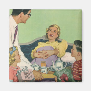 Retro Family Serves Mum Breakfast in Bed Magnet
