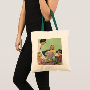 Retro Family Serves Mum Breakfast in Bed Tote Bag