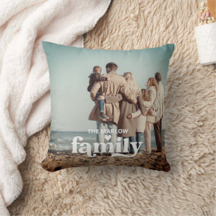 Retro Family Text Overlay Photo Keepsake Cushion