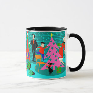 Retro Family Trimming the Christmas Tree Mug