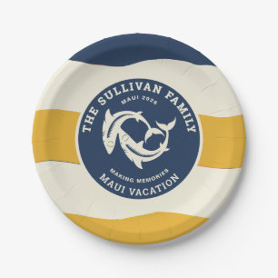 Retro Family Vacation Nautical Shark Badge Paper Plate