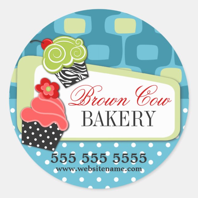 Retro Fancy Cupcake Bakery Classic Round Sticker (Front)