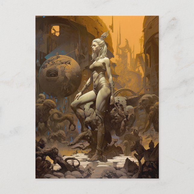 Retro Fantasy Art Beautiful Woman Postcard (Front)