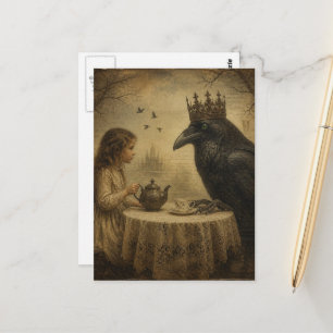 Retro Fantasy Child a Royal Raven Tea Party  Postcard