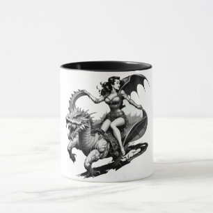 Retro Fantasy Fusion: Dragon-Riding Pin-Up Girl Mug