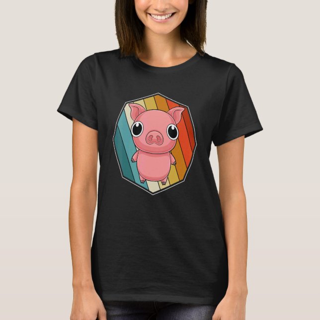 Retro Farm Animal  Farmer Cute Piglet Pig 1 T-Shirt (Front)