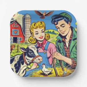 Retro Farm Comics Paper Plate